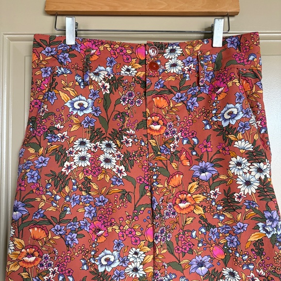 Maeve by Anthropologie Flower Power Orange Wide-Leg Cotton Crop Pants US 10 - Picture 3 of 7
